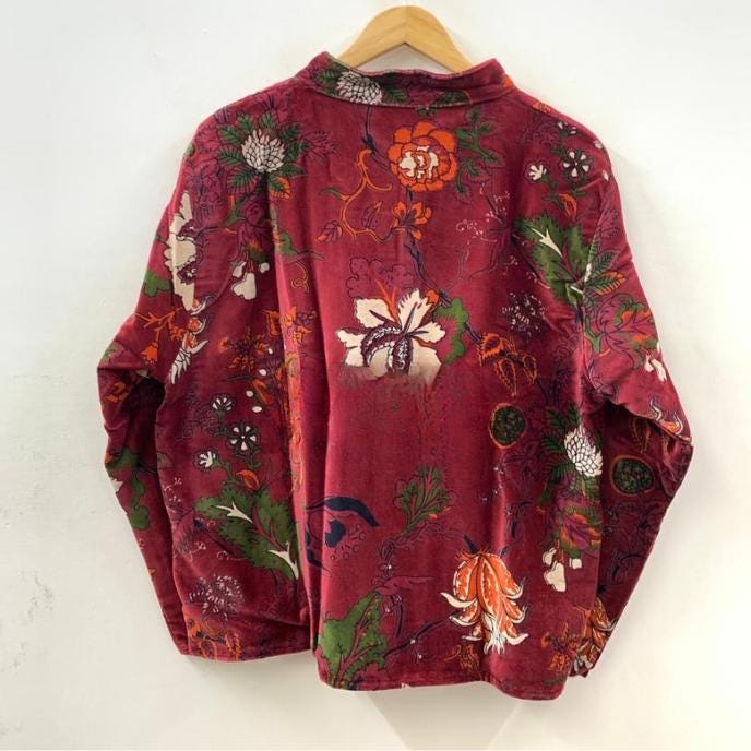 Boho Vintage Printed Velvet Short Jacket – Style Cropped Jacket –Soft Luxe Velvet Outerwear –Fall & Winter Fashion –Festival or Evening Wear