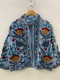 Grey TNT Fabric Suzani Jacket | Street Jacket | Gift For Her| Suzani Embroidery Jacket | Winter Wear Coat | Women's Coat | Suzani Jacket