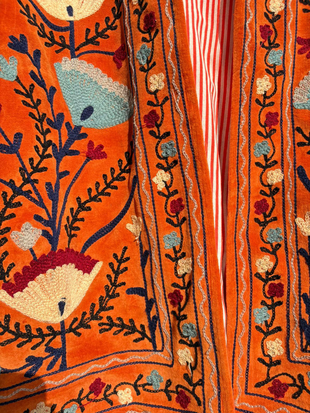 Orange Suzani Embroidered Velvet Jacket | Boho Coat | Ethnic Kimono Jacket | Warm Winter Outerwear | Gift for Her | Cropped Kimono Jacket