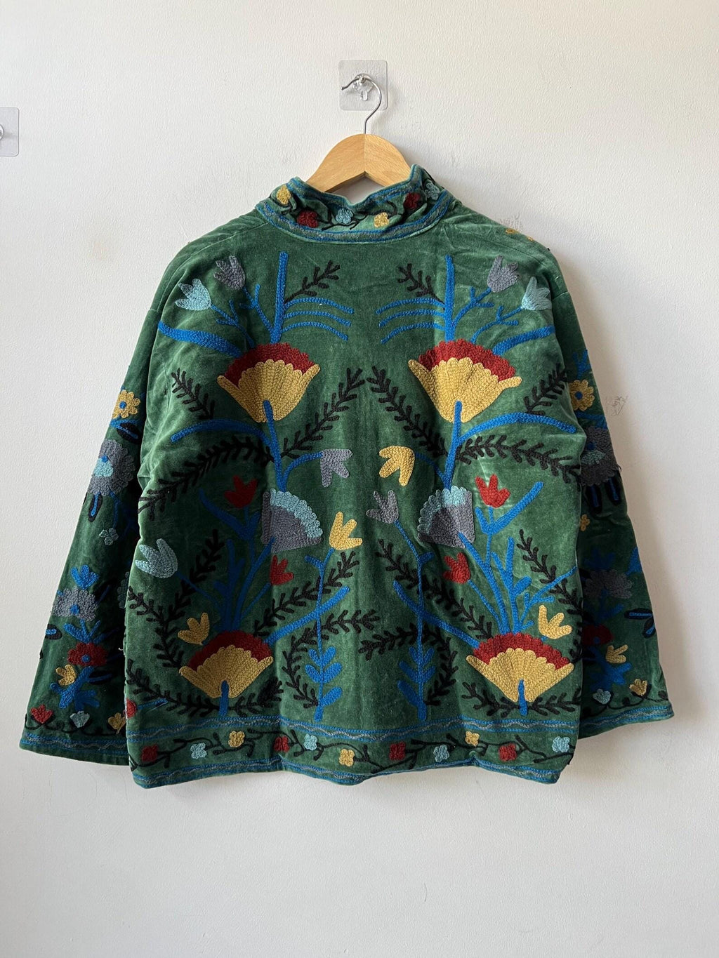 Embroidered Velvet Suzani Jacket, Bohemian Floral Coat, Gift For Her