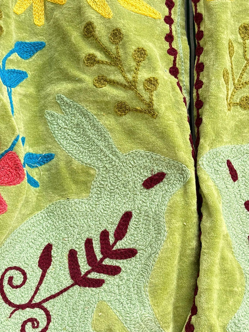Green Velvet Suzani Jacket | Floral Embroidery Jacket  | Hippie Coat | Warm Winter Coat | Artisanal Outerwear | Gift For Her | Cropped Coat