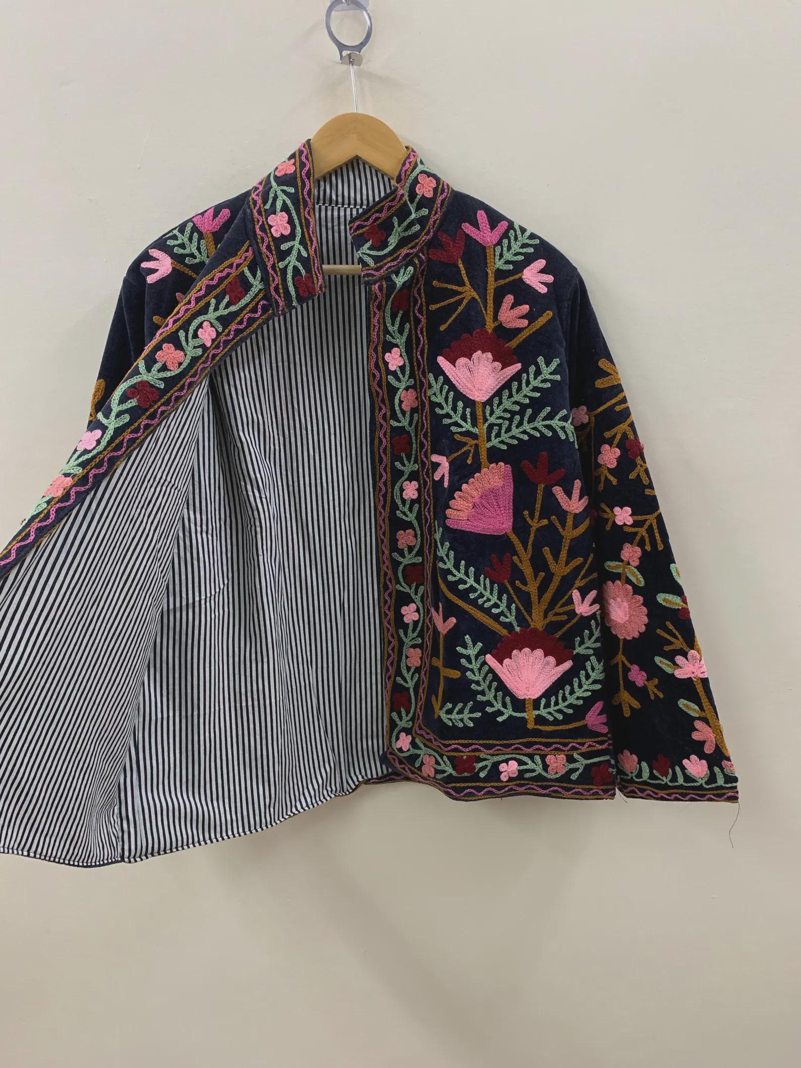 Boho Suzani Velvet Jacket | Embroidered Jacket | Vintage Ethnic Outerwear | Cropped Coat | Winter Wear Outerwear | Gift for Her