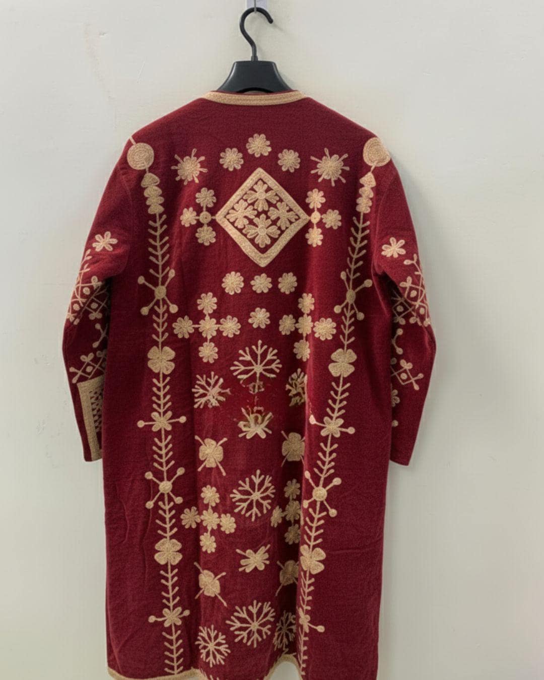 Red Bohemian Long Suzani Kimono Robe | Vintage Embroidered Duster Jacket | Uzbek Coat | Boho Festival Outfit | One Size | Duster Robe