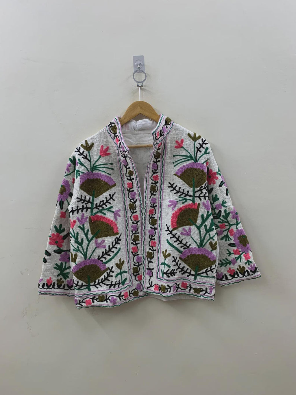 Boho Suzani TNT Fabric Short Spring Jacket | Long Sleeve Button Winter Coat