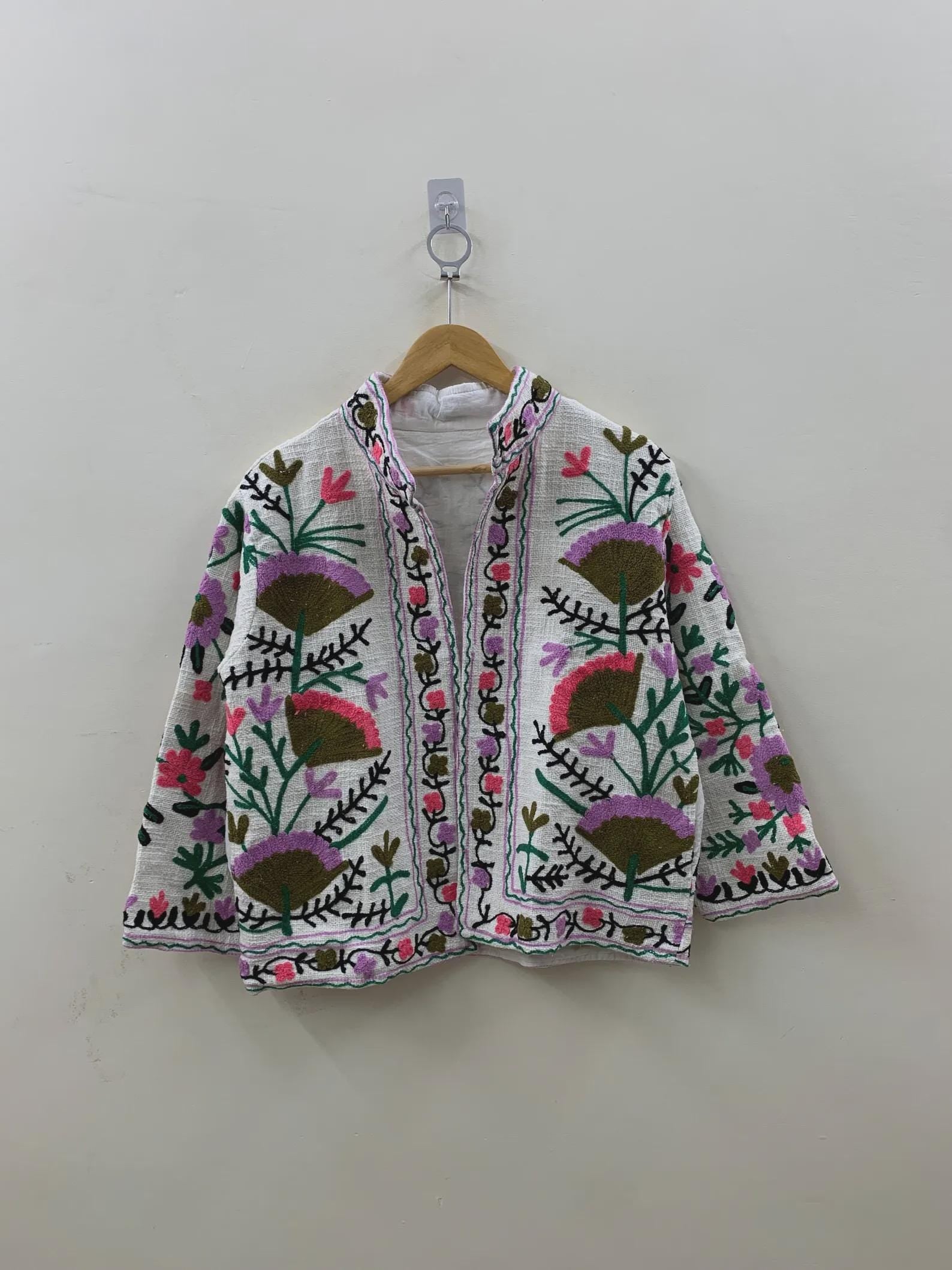 Boho Suzani TNT Fabric Short Spring Jacket | Long Sleeve Button Winter Coat