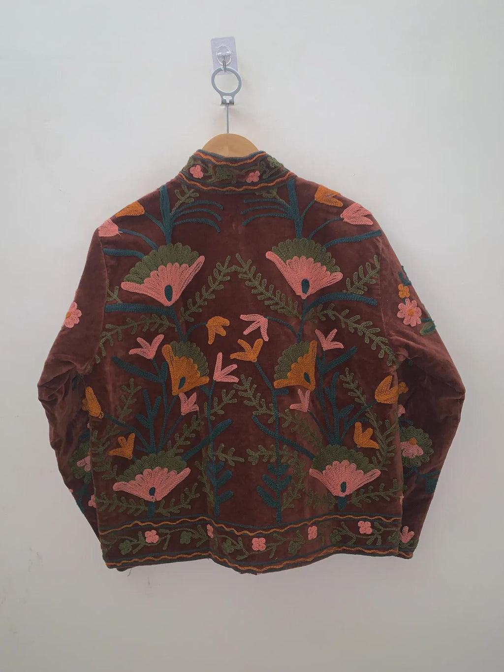 Boho Suzani Velvet Kimono Jacket | Embroidered Short Jacket | Vintage Ethnic Outerwear | Cropped Coat Fit | Winter Wear | Gift for Her