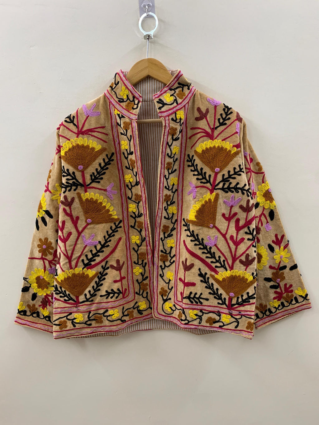Suzani Fabric Velvet Short Jacket for Women | Long Sleeve Button Winter Coat | Ethnic Boho Bomber Jacket | Spring Outerwear | Gift for Her