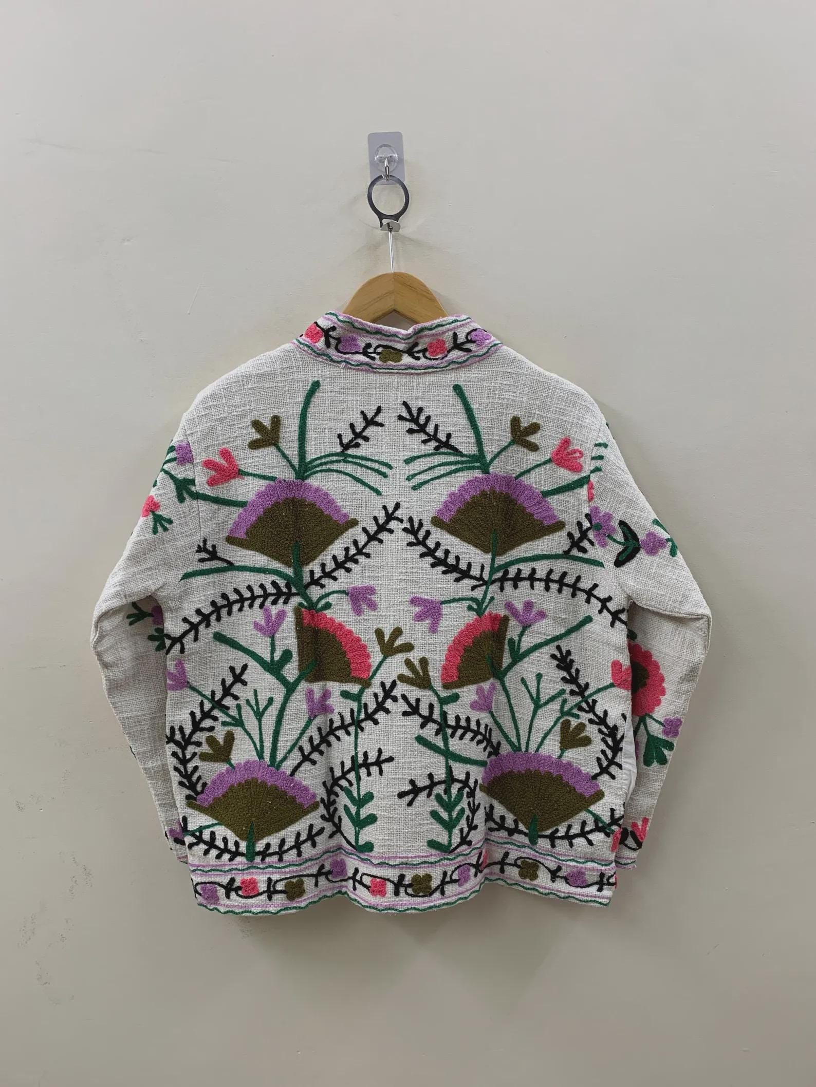 Boho Suzani TNT Fabric Short Spring Jacket | Long Sleeve Button Winter Coat