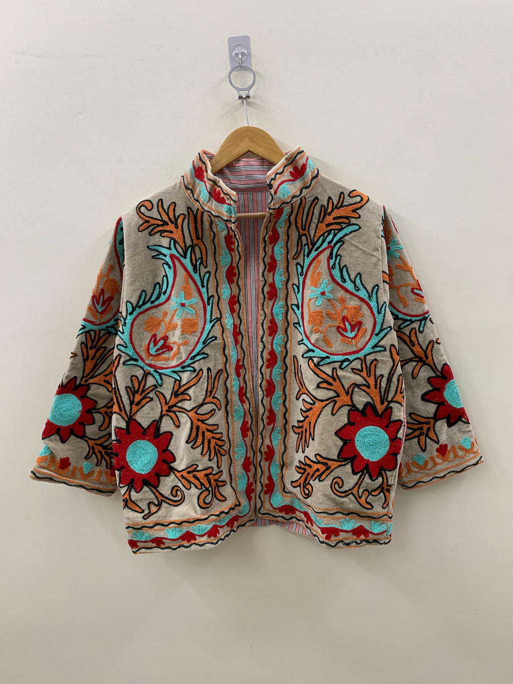Floral Embroidered Velvet Suzani Duster Jacket | Indian Style Coat  | Unisex Jacket |Bridesmaid Winter Jacket | Kimono Jacket, Bomber Jacket