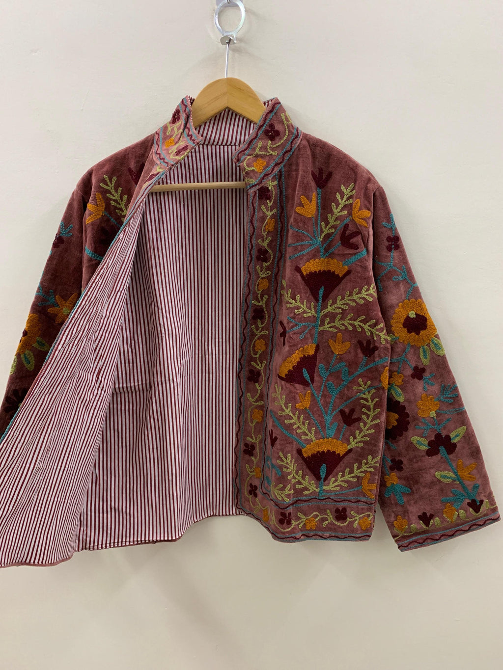 Suzani Embroidered Velvet Winter Jacket | Handmade Short Festival Coat | Ethnic Bohemian Outerwear | Winter Kimono Jacket | Gift For Wife