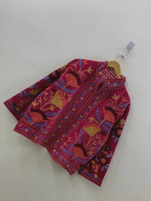 Boho Suzani Velvet Kimono Jacket | Embroidered Short Jacket | Vintage Outerwear | Cropped Coat | Winter Wear Kimono Jacket | Gift for Her