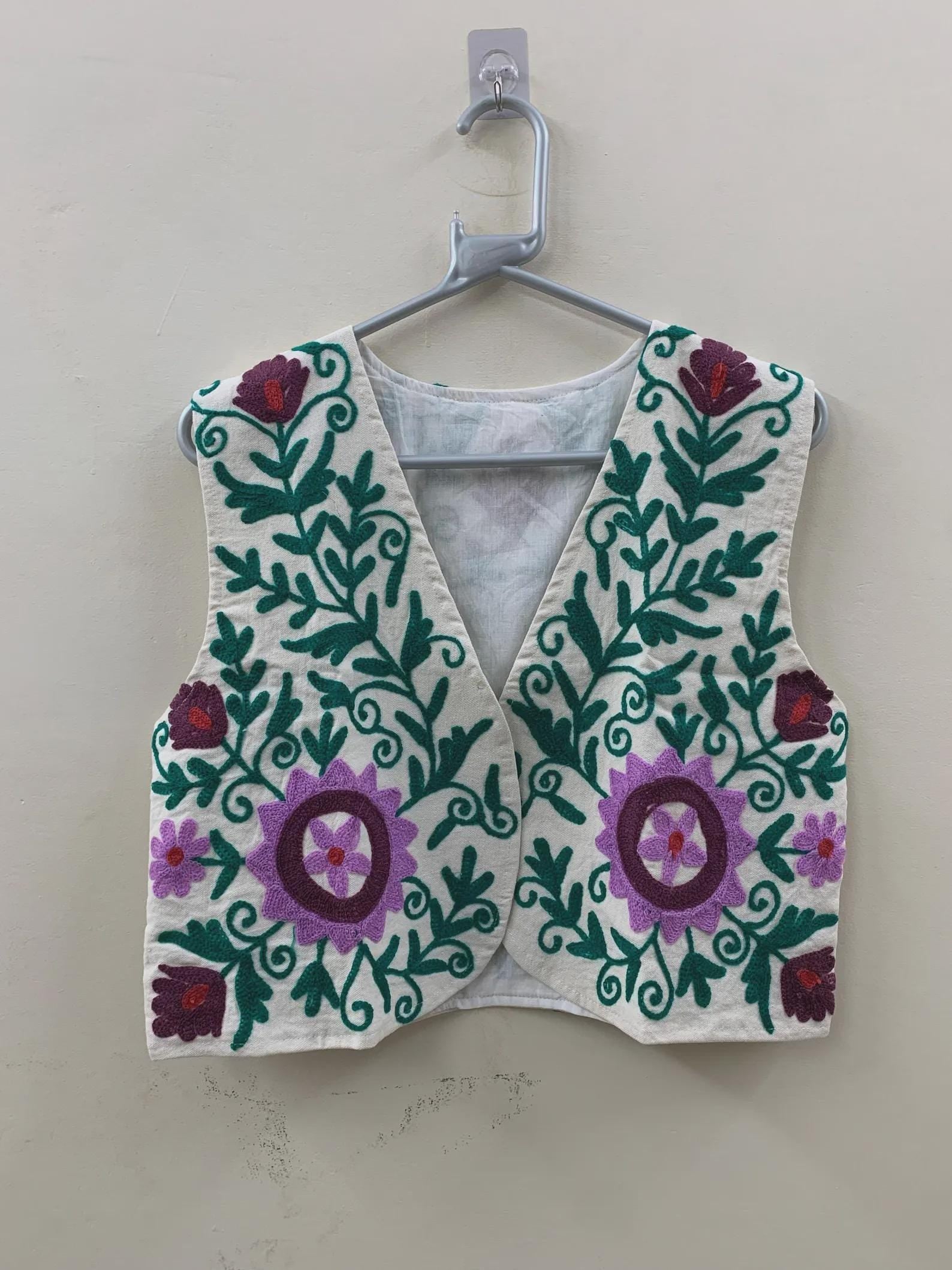 Suzani Embroidered Vest | Handmade Boho Floral Cotton Waistcoat | Vintage Ethnic Jacket | Festival Bohemian Vest | Gift for Her