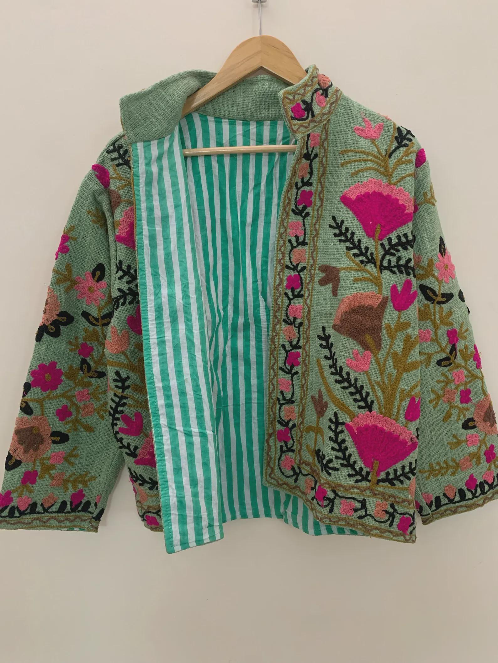 Vintage TNT Suzani Short Jacket | Embroidered Floral Coat Robe | Ethnic Uzbek Textile | Festival Kimono Jacket |Warm Outerwear |Gift For Her