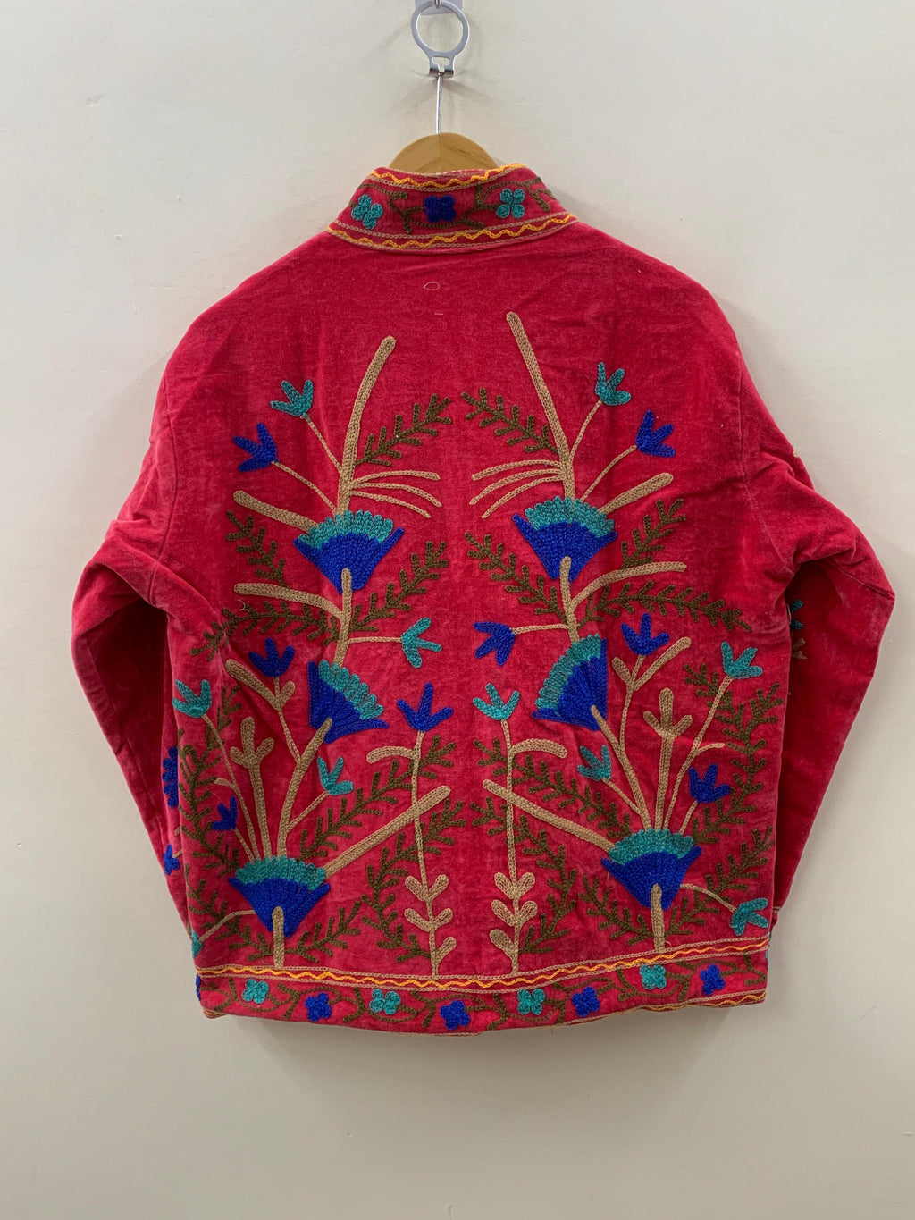 Red Velvet Suzani Hand Embroidered Jacket | Floral Tailored Jacket |Bomber Coat | Hippie Jacket | 70s Style Coat | Gift For Her |Winter Coat