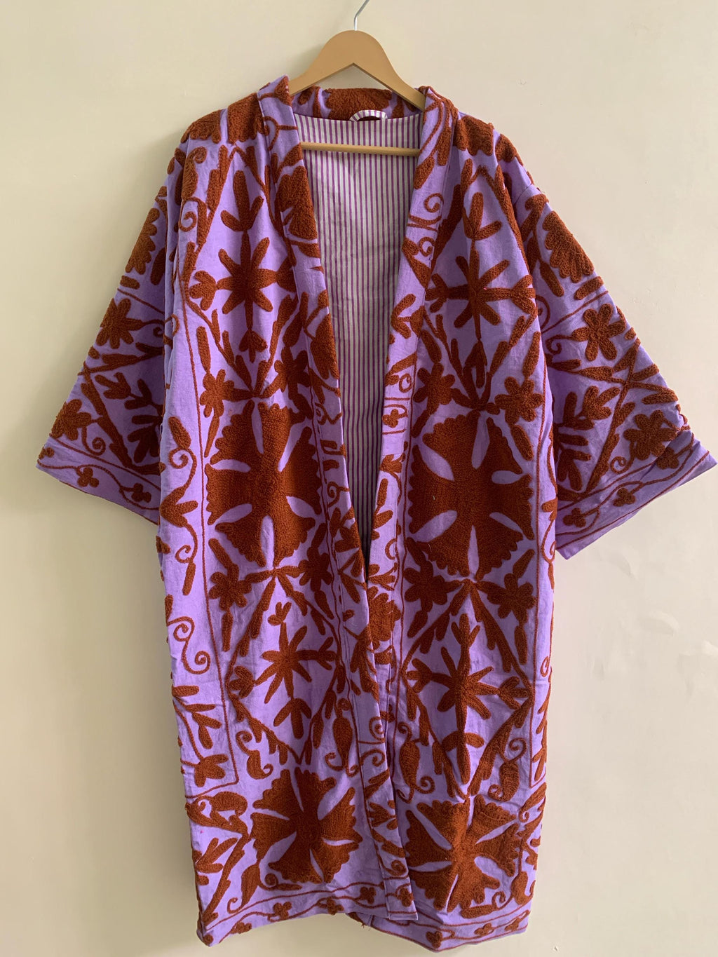 Cotton Canvas Embroidered Summer Kimono | Japanese Dress Threadwork | Handmade Duster Jacket | Gift For Her | Beach coverup | Resort wear