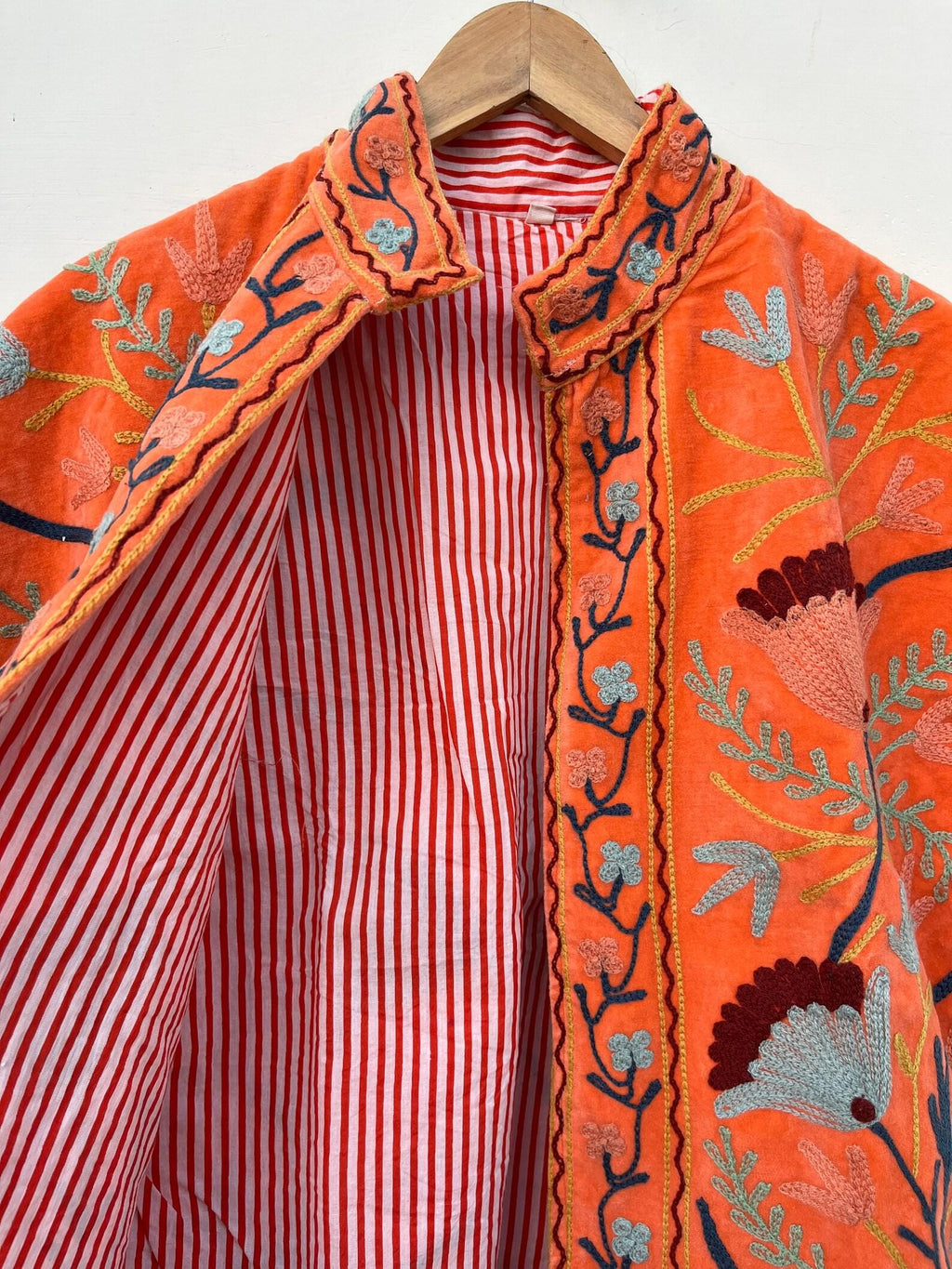 Orange Velvet Suzani Embroidered Vest | Boho Festival Floral Waistcoat | Handmade Ethnic Jacket | Sleeveless Bohemian Layer | Gift for Her