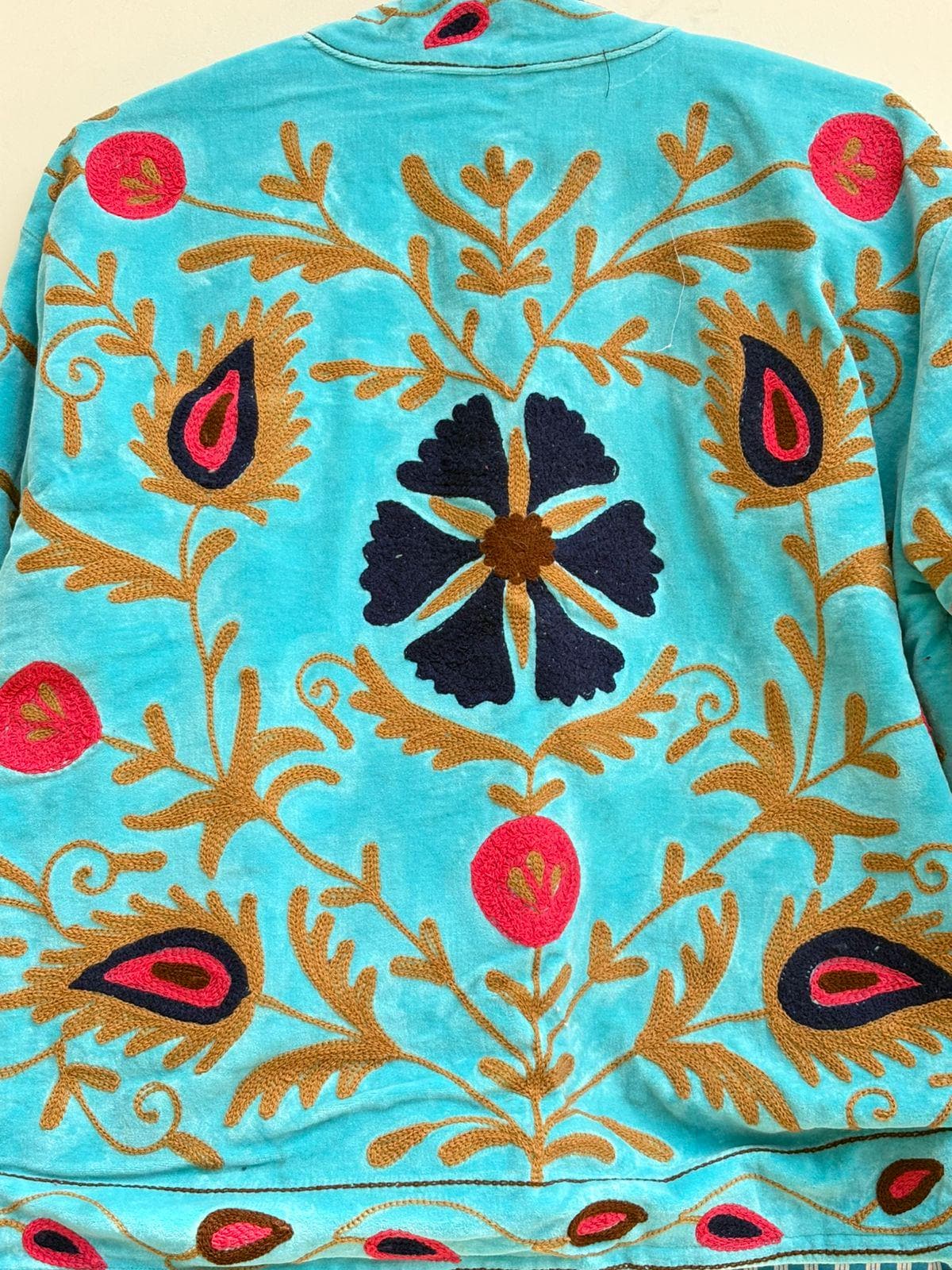 Blue Bohemian Suzani Velvet Artisan Jacket | Embroidered Traditional Coat | Ethnic Kimono Outerwear | Oversize Winter Jacket | Gift for Her