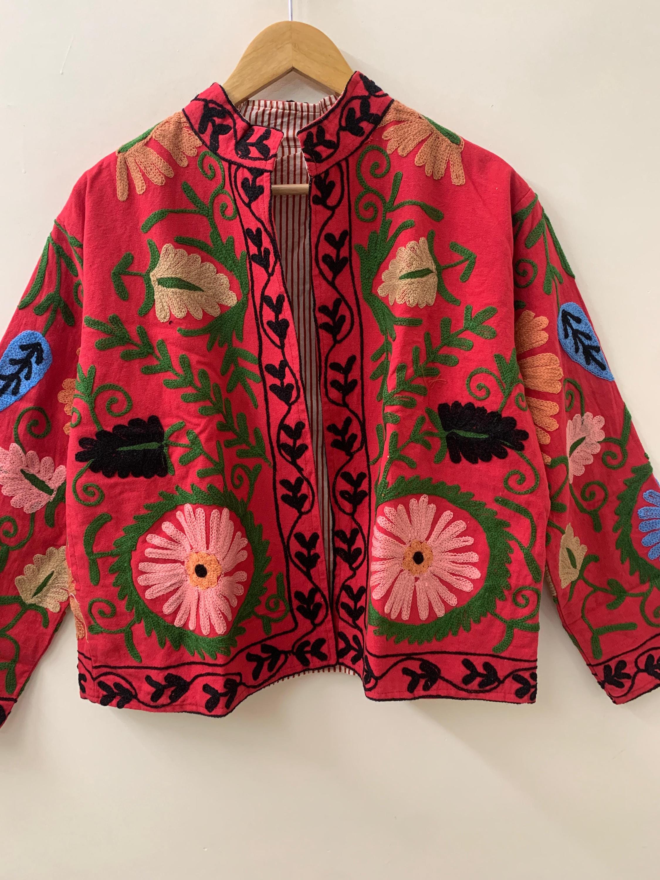 Bohemian Suzani Coat | Handmade Embroidered Cotton Jacket | Vintage Ethnic Boho Outerwear | Festival Fashion | Gift for Women