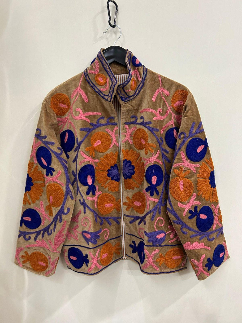 Suzani Embroidered Velvet Winter Jacket | Handmade Short Festival Coat | Ethnic Bohemian Outerwear | Winter Kimono Jacket | Gift For Wife