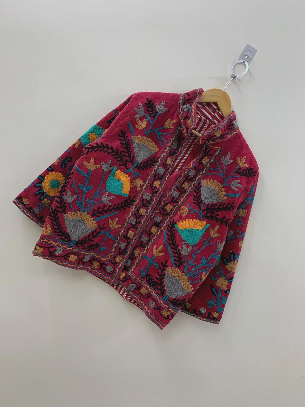 Boho Suzani Velvet Kimono Jacket | Hand Embroidered Short Coat | Vintage Ethnic Wear | Cropped Jacket | Winter Outfit | Gift for Her