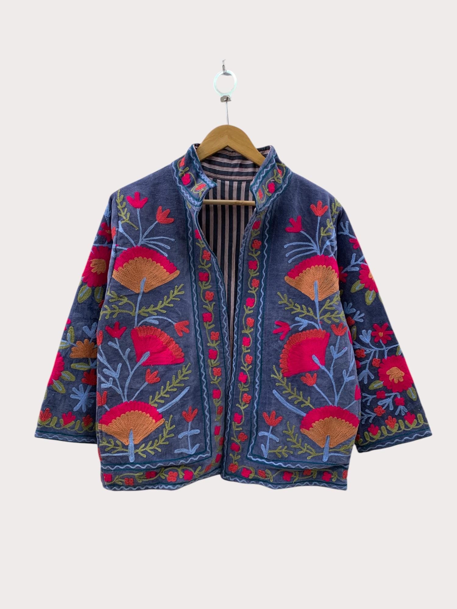 Velvet Suzani Jacket | Floral Embroidered Uzbek Coat | Boho Winter Outerwear | Vintage Bohemian Blazer | Women's Jacket | Gift for Her