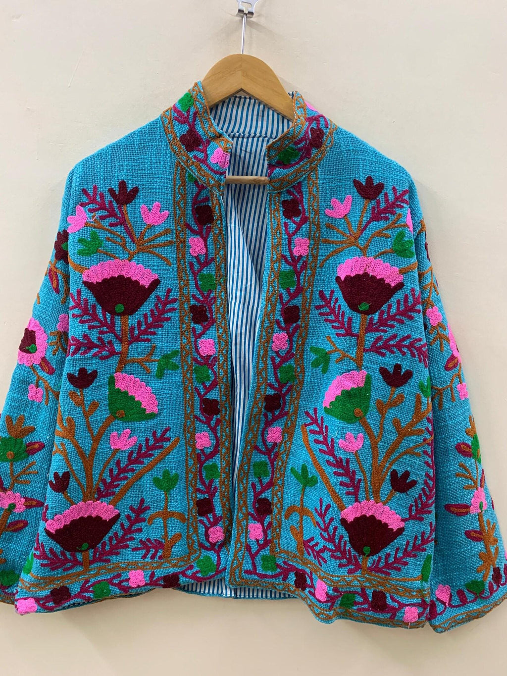Indian Suzani Cotton Short Coat, Women's Jacket, Cotton Handmade Embroidery Coat, Suzani Cotton Boho Jacket | Gift For Her, Boho Suzani Coat