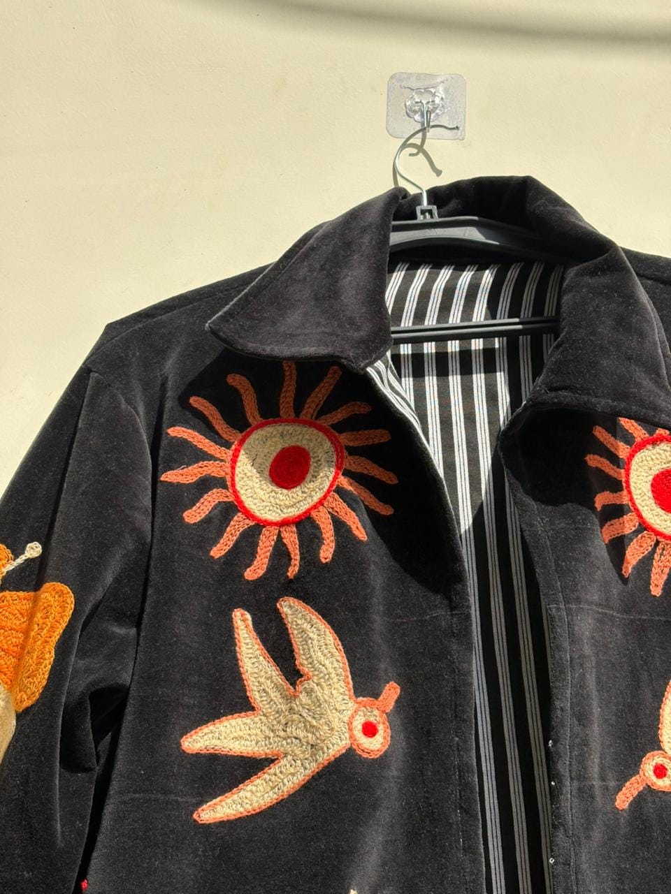 Black Suzani Velvet Kimono |Unisex Bohemian Overcoat | Vintage Kimono Jacket |Hand Embroidered Winter Wear Kimono Jacket | Bohemian Overcoat
