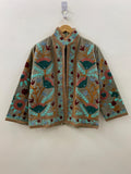 Embroidered Suzani Fabric Short Velvet Jacket | Button Winter Coat | Short Jacket | Spring Bomber Jacket | Gift For Her | Velvet Coat