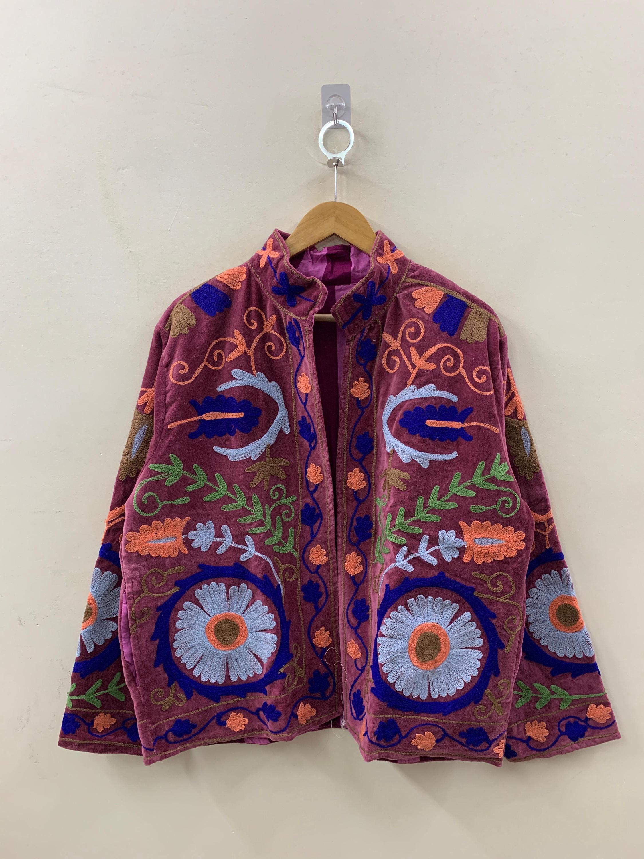 Luxurious Embroidery Suzani Velvet Winter Jacket | Suzani Floral Coat | Unisex Bomber Jacket | Winter Jacket | Traditional Suzani Coat