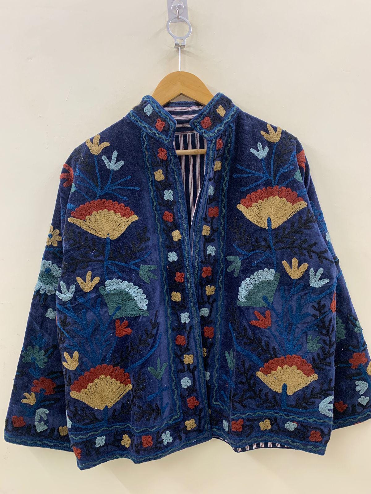 Boho Embroidery Velvet Suzani Jacket | Indian Style Coat  | Unisex Jacket | Bridesmaid Gift | Winter Jacket | Kimono Jacket, Bomber Jacket