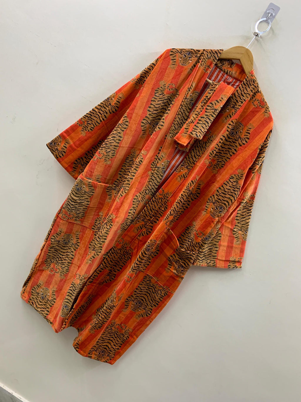 Orange Leopard Velvet Winter Kimono Robe | Bold Animal Print Loungewear | Boho Statement Robe | Warm Dressing Gown | Winter Resort Wear