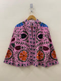 Pink Summer Cotton Suzani Short Soft Jacket – Festival Coat – Tribal Embroidered Outerwear | Spring Travel Coat | Winter wear | Gift For Her