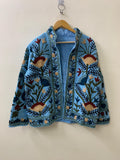 Floral Suzani TNT Fabric Short Boho Jacket | Long Sleeve Button Winter Coat | Short Jacket | Spring Bomber Jacket | Gift For Her | TNT Coat