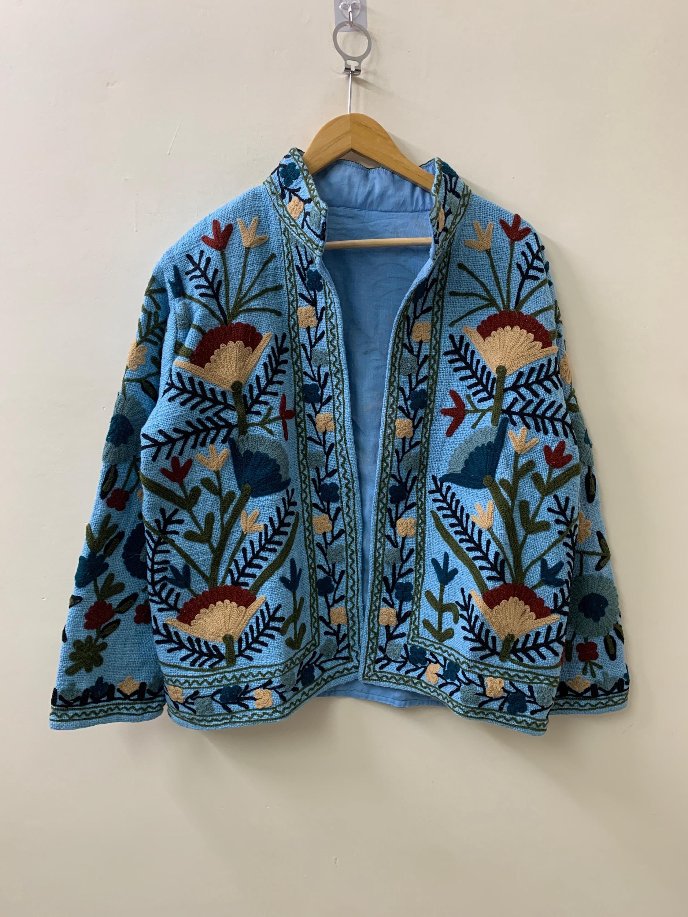 Floral Suzani TNT Fabric Short Boho Jacket | Long Sleeve Button Winter Coat | Short Jacket | Spring Bomber Jacket | Gift For Her | TNT Coat