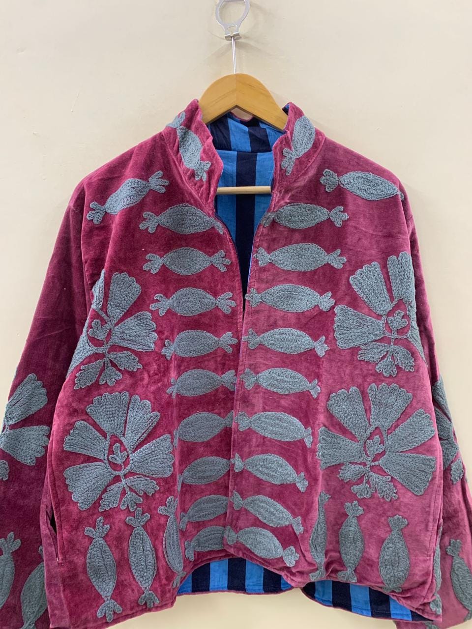 Soft Velvet Suzani Winter Short Jacket | Winter Handmade Jacket | Embroidered Jacket Coat | Velvet Jacket | Suzani Coat , Robe | One Size