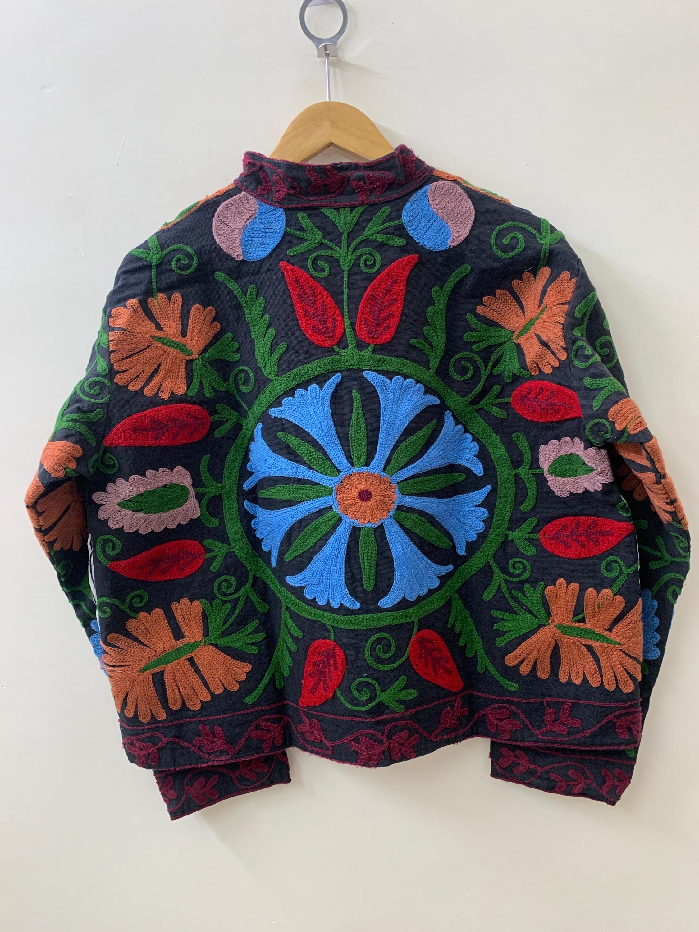 Traditional Suzani Embroidered Velvet Jacket | Winter Kimono Robe | Ethnic Vintage Outerwear | Unisex Duster Coat |Boho Jacket |Gift For Her