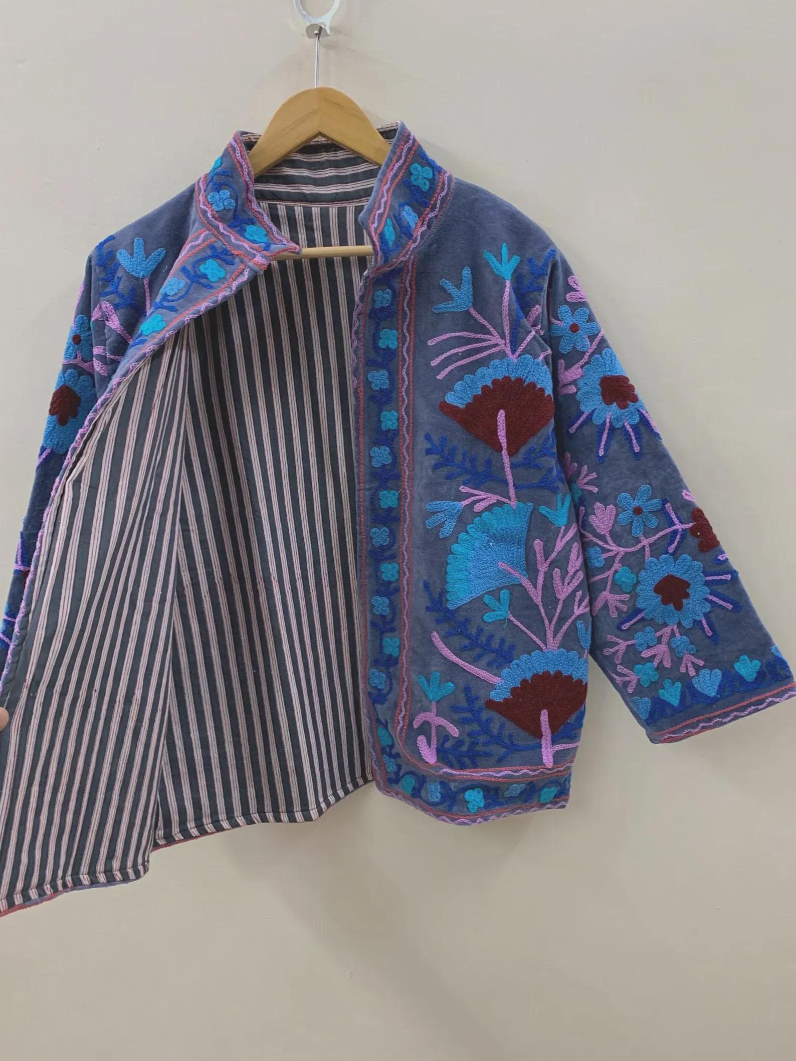 Suzani Embroidery Velvet Jacket | Traditional Jacket  | Boho Embroidered Cropped Coat | Winter Wear Jacket | Vintage Jacket | Gift for Her