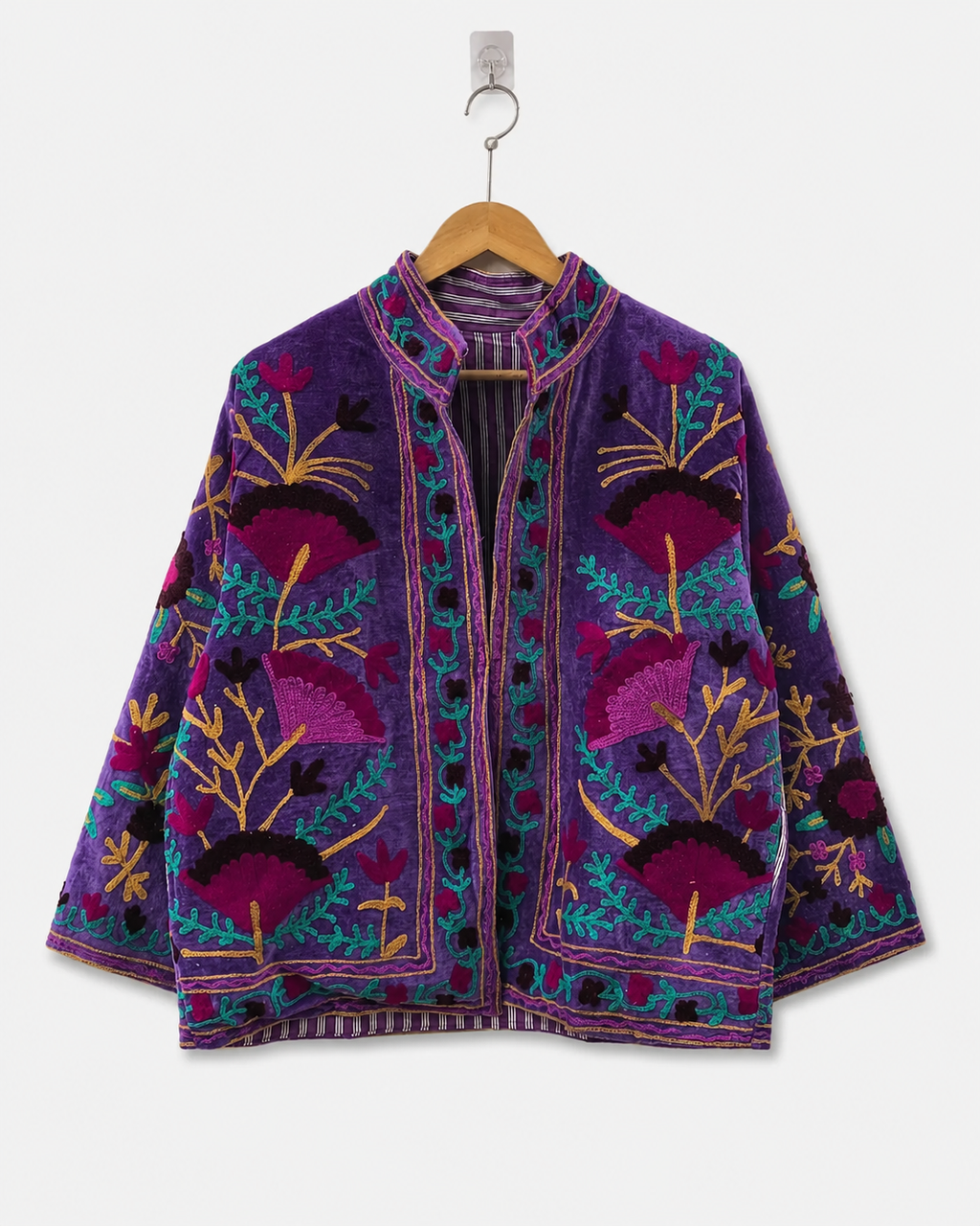 Purple Floral Suzani Embroidered Jacket