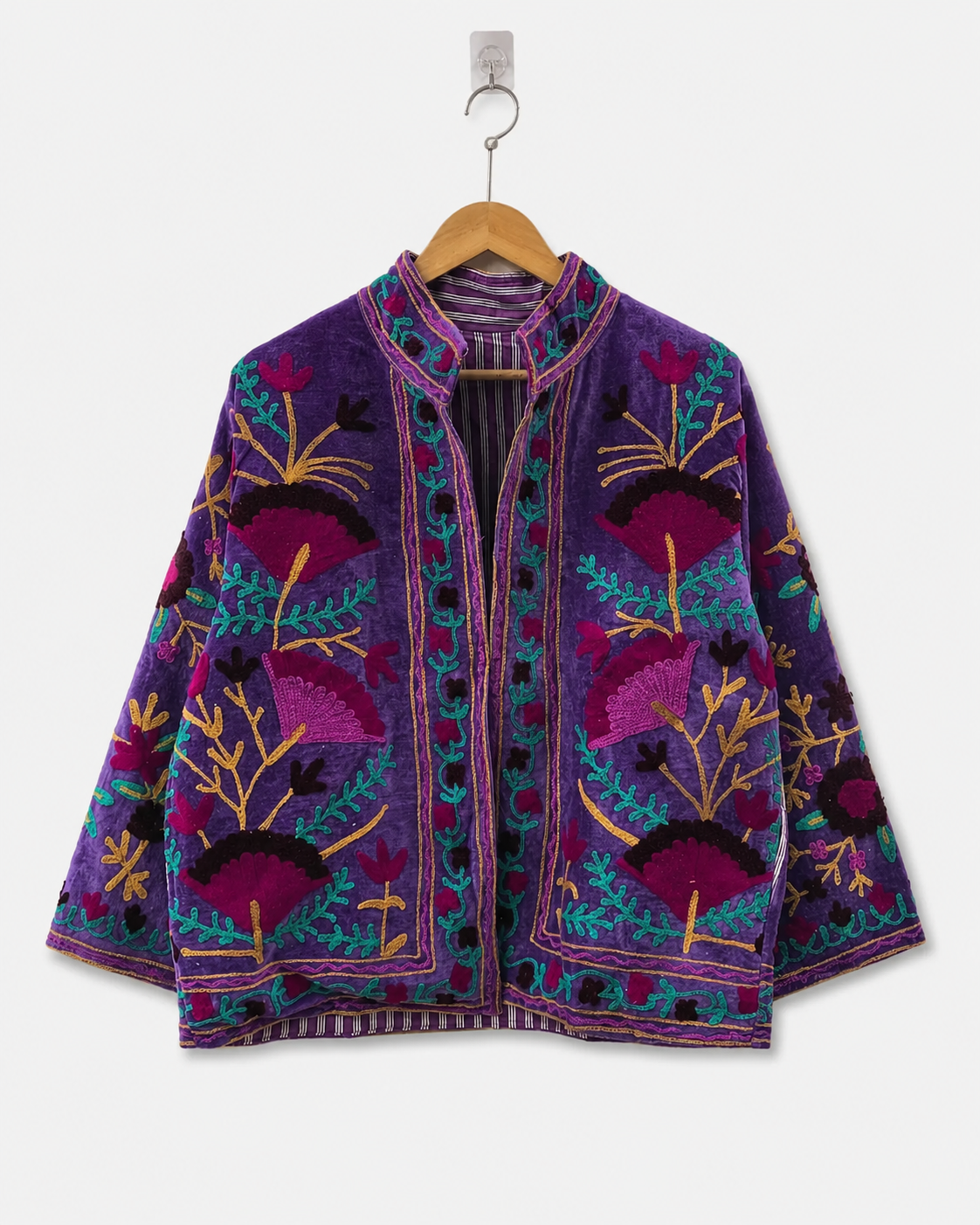Purple Floral Suzani Embroidered Jacket