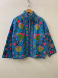 Blue Suzani TNT Fabric Short Spring Jacket | Duster TNT Jacket | Button Winter Outerwear Jacket |Spring Bomber Coat| Gift For Her | TNT Coat