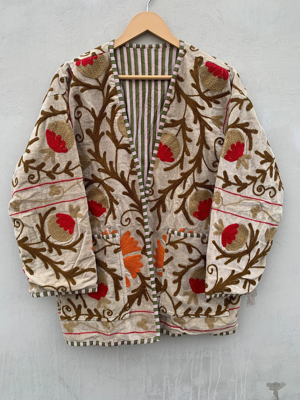 Velvet Suzani Embroidered Kimono Jacket: Handmade Indian Short Coat | Gift For Her