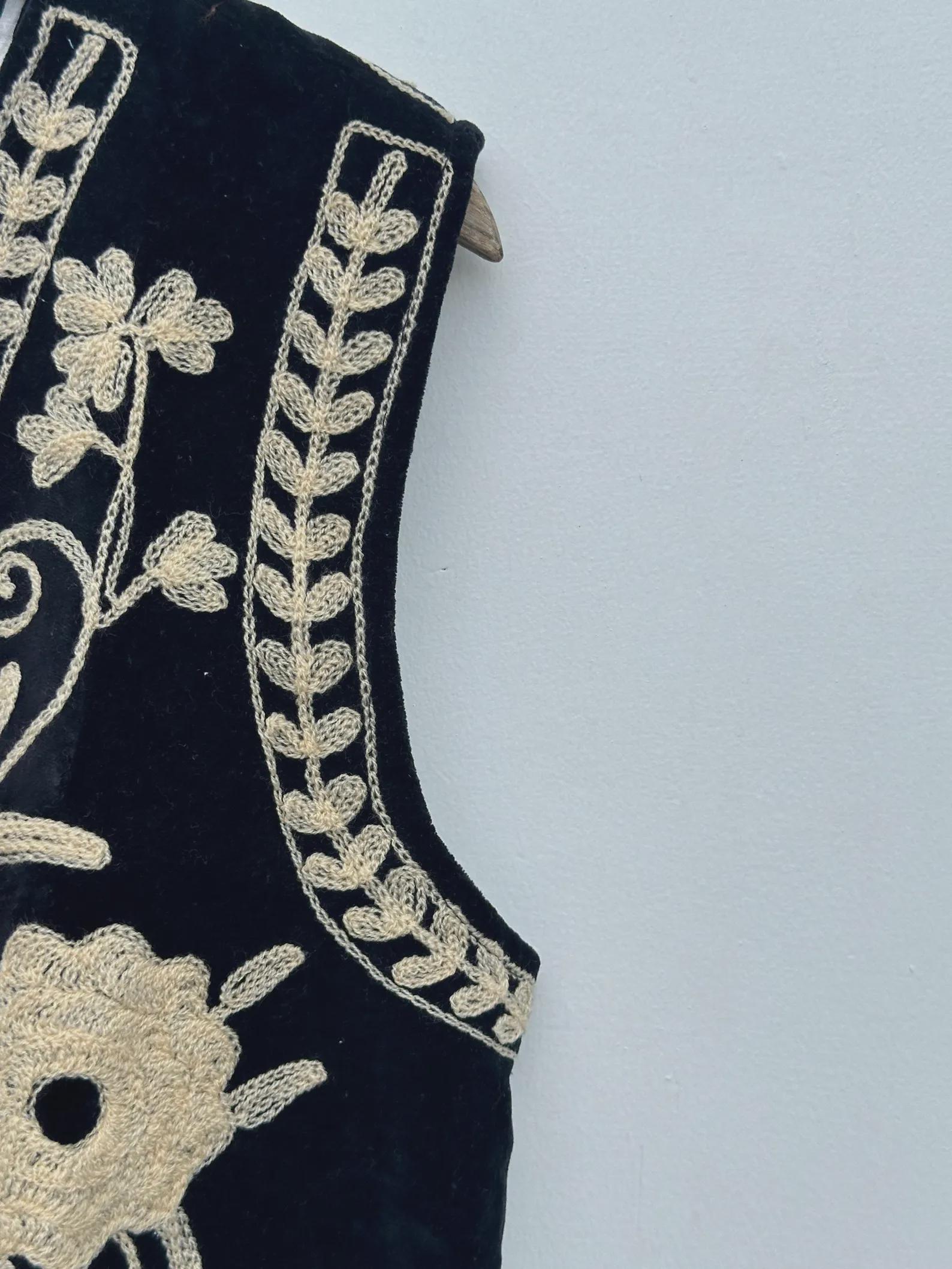 Black Velvet Boho Vest | Embroidered Indian Waistcoat | Handmade Ethnic Sleeveless Jacket | Cotton Lined Festival Vest | Gift for Her