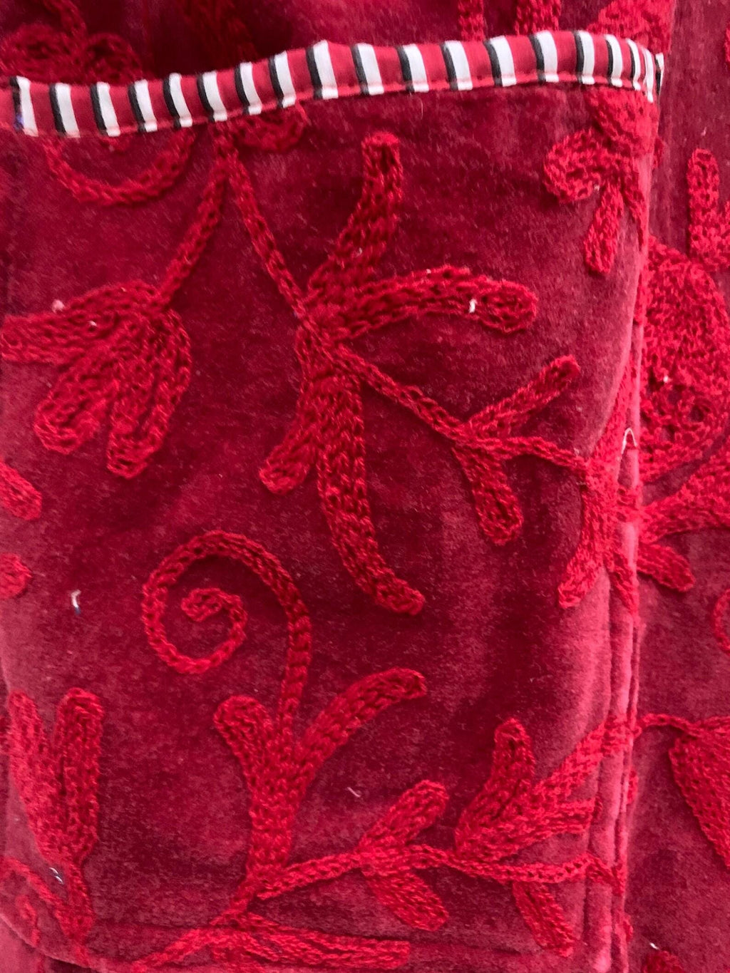 Red Long Suzani Kimono Robe | Boho Embroidered Duster | Vintage Uzbek Coat | Handmade Festival Kimono | Bohemian Robe Jacket | One of a Kind