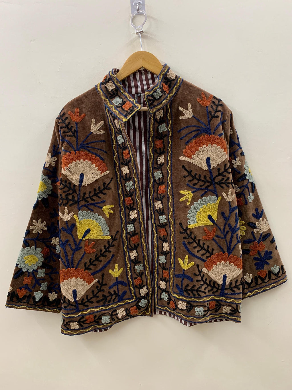 Suzani Embroidered Floral Winter Coat  |Short Velvet Jacket | Boho Festival Coat | Ethnic Outerwear | Cropped Bohemian Jacket | Gift For Her