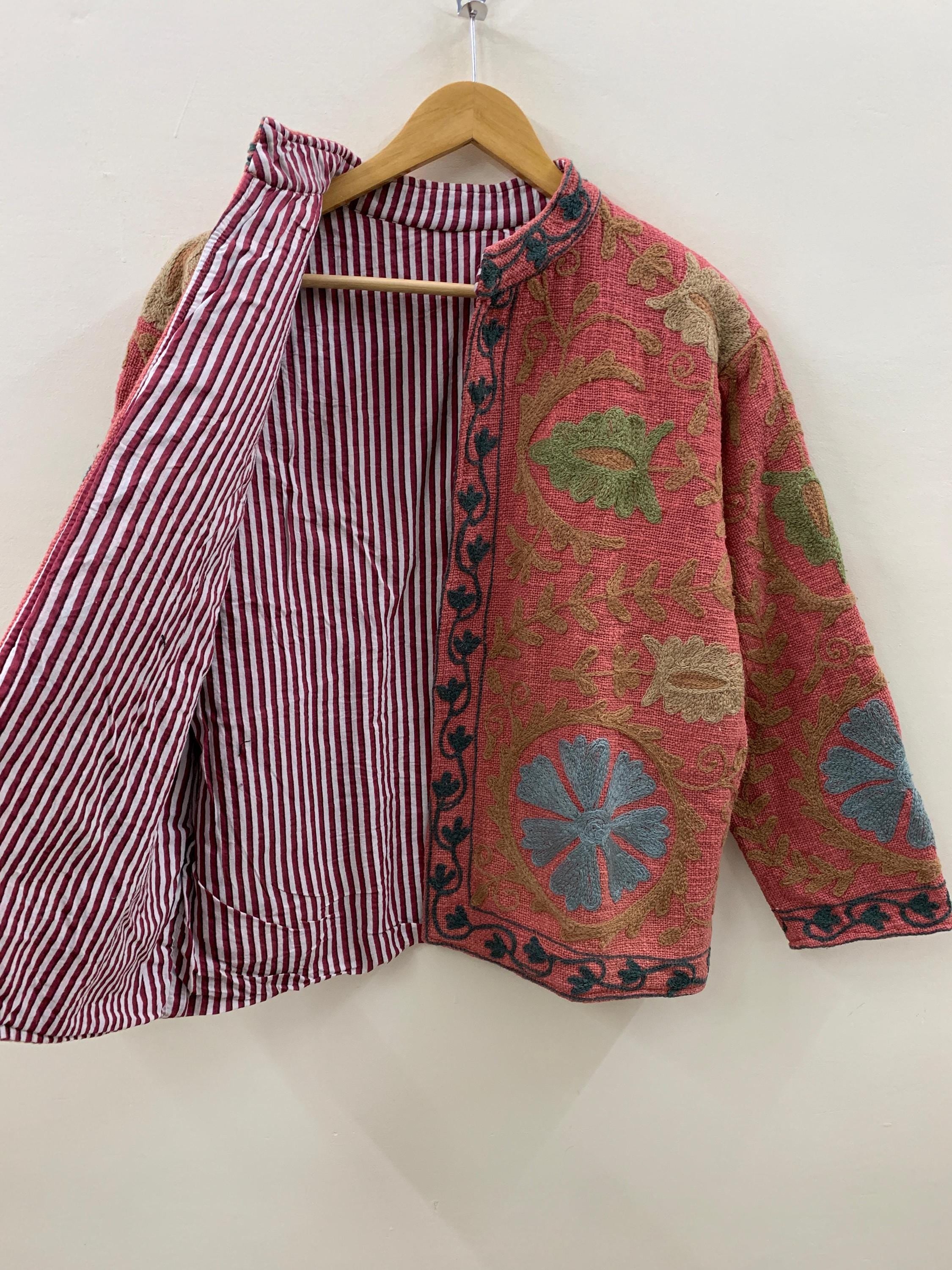 Orange Suzani Jacket Women | TNT Fabric Jacket | Short Ethnic Jacket | Boho Coat | Button Front Jacket | Lightweight Outerwear |Gift for Her