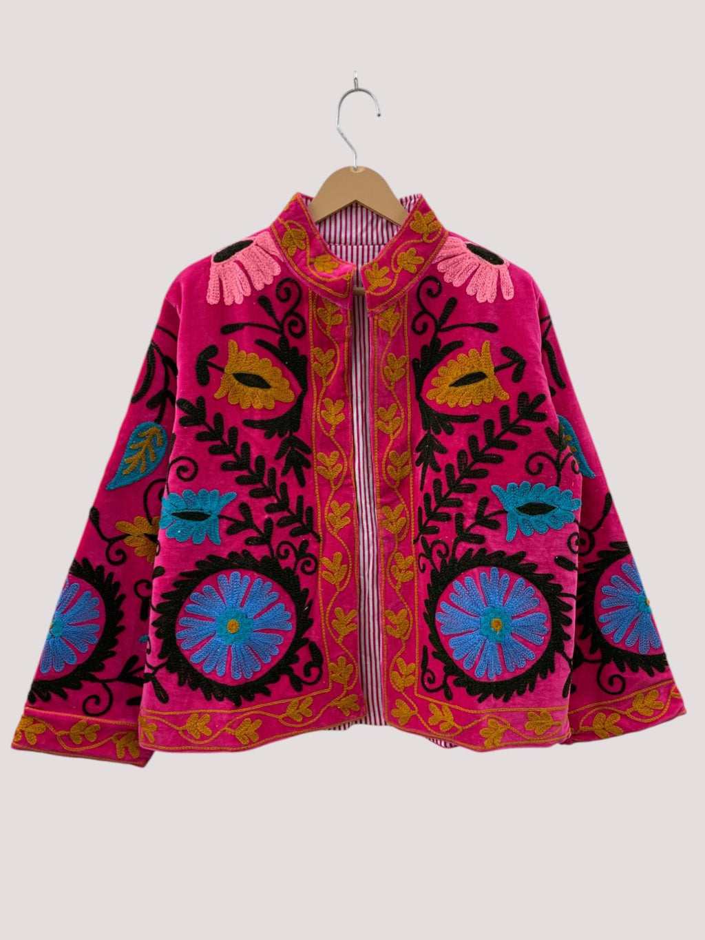 Red Suzani Velvet Short Jacket | Indian Suzani Embroidery Jacket | Winter Wear Women's Jacket | Suzani Coat | Gift For Her | Duster Jacket