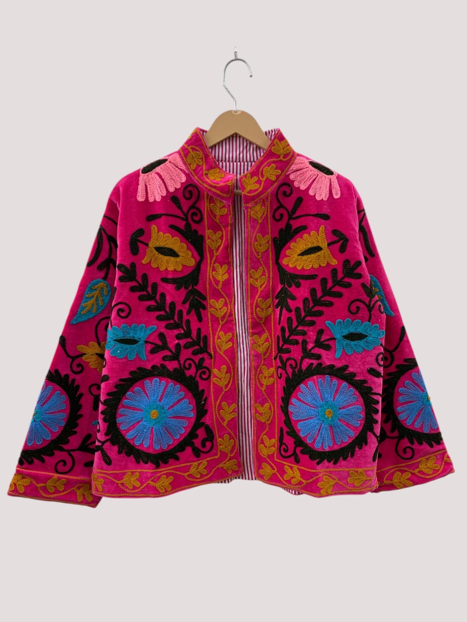 Red Suzani Velvet Short Jacket | Indian Suzani Embroidery Jacket | Winter Wear Women's Jacket | Suzani Coat | Gift For Her | Duster Jacket