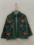 Green Velvet Suzani Embroidered Jacket | Partywear Tailored Jacket |Bomber Coat | Hippie Jacket | 70s Style Coat | Gift For Her |Winter Coat