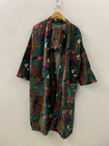 Green Velvet Kimono Robe – Jungle Animal Print Boho Duster | Monkeys & Floral Pattern | Long Bohemian Jacket | Loungewear,  Festival Outfit