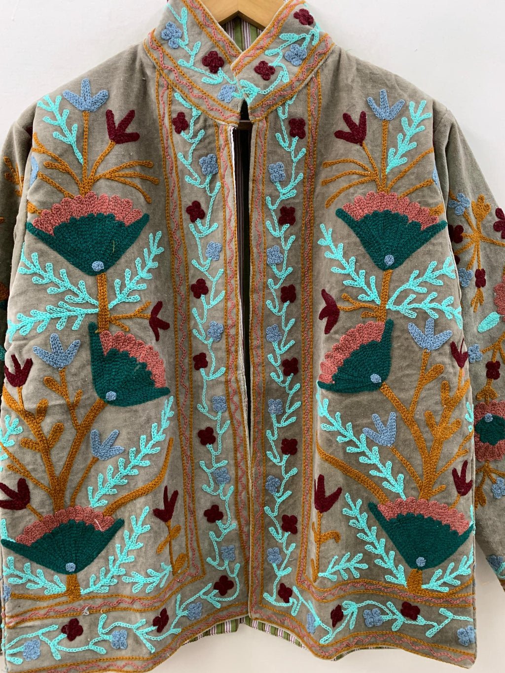 Embroidered Suzani Fabric Short Velvet Jacket | Button Winter Coat | Short Jacket | Spring Bomber Jacket | Gift For Her | Velvet Coat